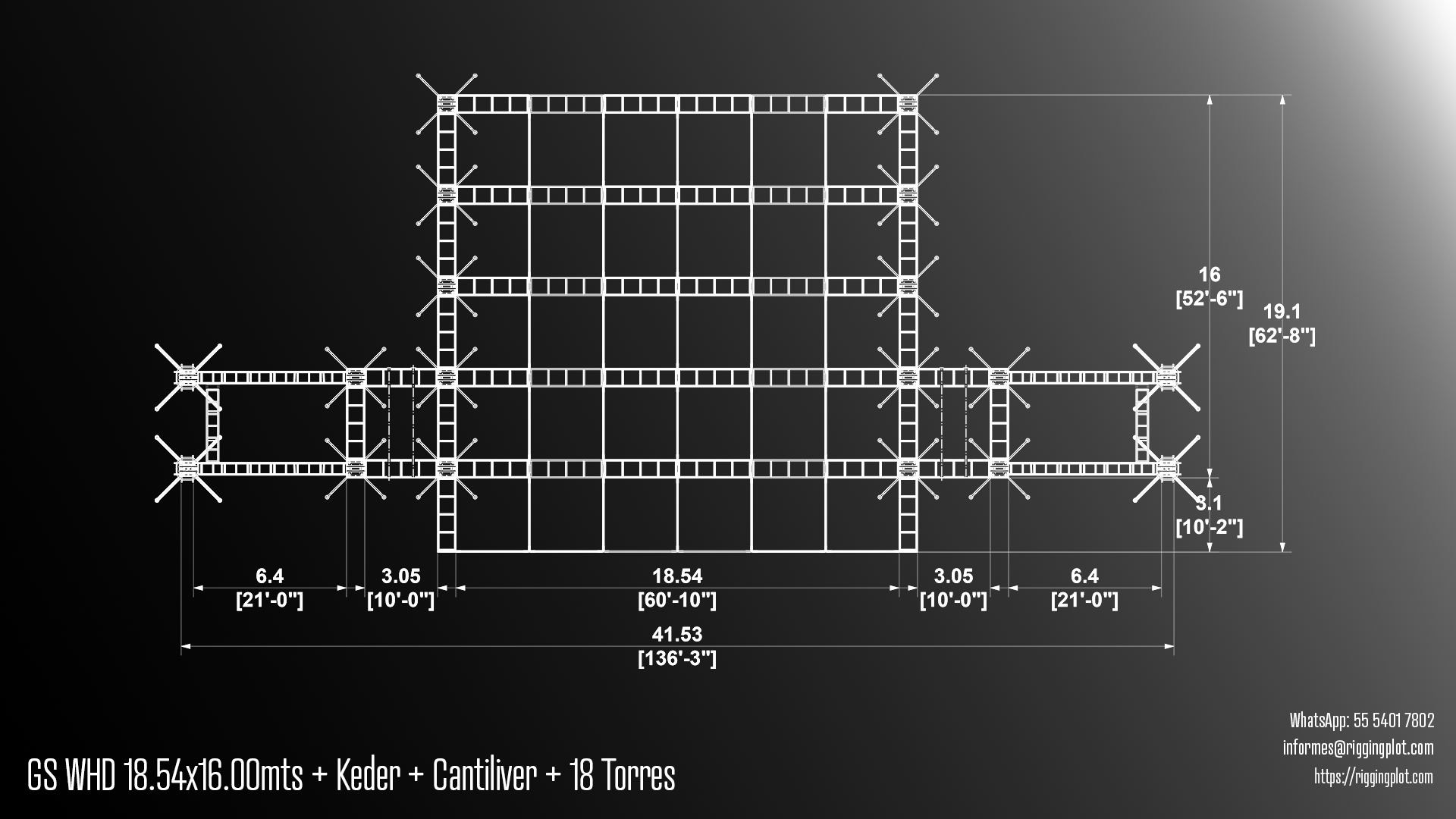RENTA DE GROUND SUPPORT WHD 18.50X12.20MTS CON CANTILIVER DE 16 TORRES MÉRIDA